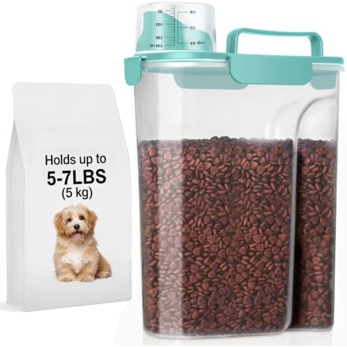 LEAWALK 5-7Lbs Dog Cat Storage Container Portable with Upgraded Large Spout and Cup, Plastic Pet Food Dispenser for Small Animal Kibble, Bird Seed, Oatmeal, Rice, Flour, Brown Sugart- Elegant Blue