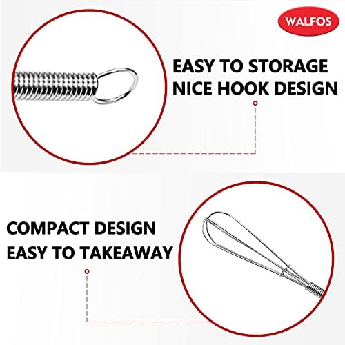 Walfos Mini Whisks Stainless Steel, Small Whisk 2 Pieces, 5in and 7in Tiny Whisk for Whisking, Beating, Blending Ingredients, Mixing Sauces (Pack of 2)