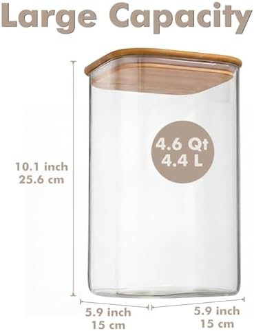 4.6Qt Large Glass Flour Sugar Storage Containers with Bamboo Lids