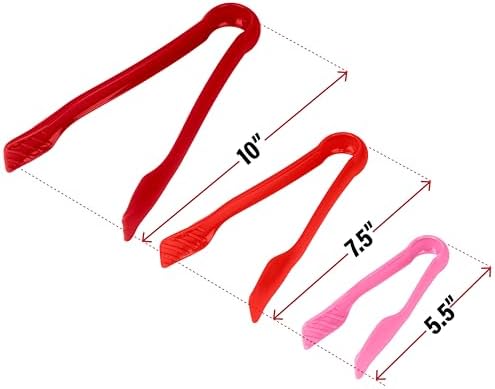 DecorRack 3 Piece Plastic Tong Set, 6-8-10 in Heavy Duty (Pink, Red)