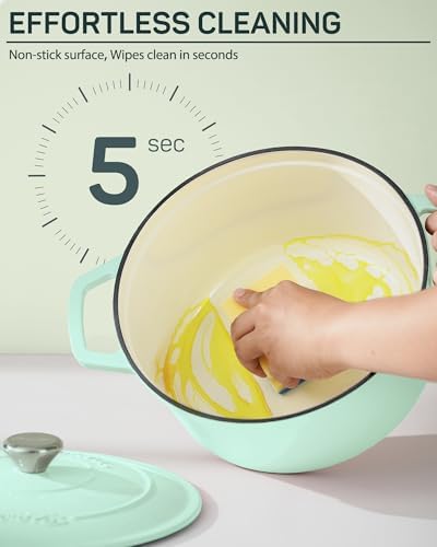 Ciwete Enameled Cast Iron Dutch Oven Pot, 4.4 Quart, Light Green