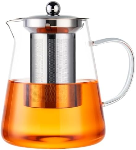 Baalaka Tea Infuser Pot, 32 oz Clear Borosilicate Glass Kettle, Stovetop