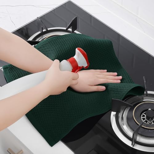 Homaxy 100% Cotton Waffle Weave Kitchen Dish Towels 18-Pack, Blackish Green