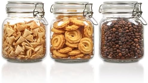 Vtopmart 34oz Glass Food Storage Jars with Airtight Clamp Lids, 3 Pack