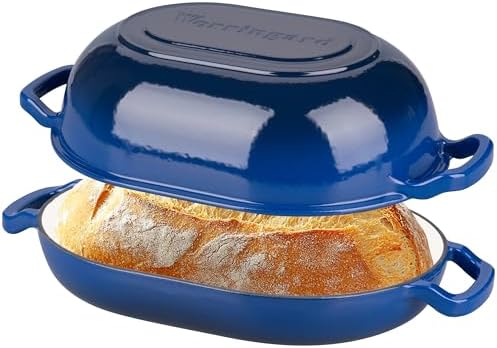 VORRINGARD Enameled Cast Iron Sourdough Bread Oven, Dutch Oven, Loaf Cast Iron Bread Pan for Homemade Bread Baking, Meatloaf Pan with Lid, 7QT, Blue