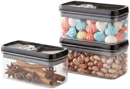 Felli Flip Tite Food Storage Container with Lid 4” RECTANGLE Airtight Ring Flip Lock Top, Stackable Acrylic Canister Set for Kitchen Fridge Pantry Organizer,(1.1 qt)