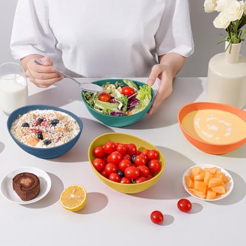 Wheat Straw Bowls Set 26 OZ, Unbreakable Cereal Bowl 4 Pack, Bowls for Kitchen, Microwave Safe Plastic Bowls Reusable, Serving Bowls Set for Dinner, Cereal, Salad, Oatmeal, Soup (Matte Multi)