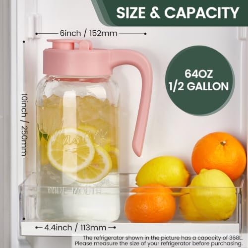 Mason Jar Pitcher, 2 pcs 64 oz (2 quart), Glass Pitcher with Lid