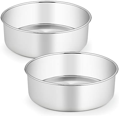 TeamFar 9 Inch Cake Pan, 9½” x 3” Stainless Steel Round Baking Pan Set of 2