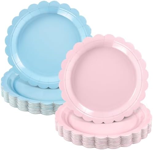 NatNarr 30 Pcs Pink and Blue Paper Plates, 9 Inch Gender Reveal Plates