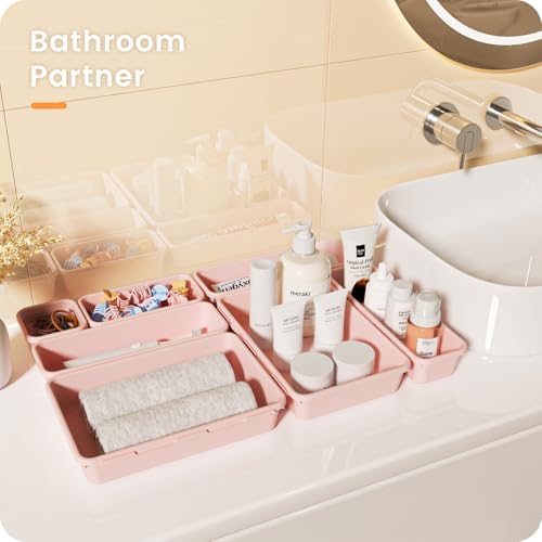 A-LuGei 【Military Grade】 Drawer Organizer for Vanity Bathroom Makeup Desk
