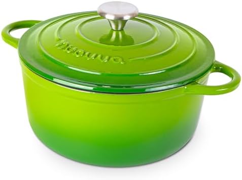 Cast Iron Pot with Lid-Non-Stick Ovenproof Enamelled Casserole Pot, Oven Safe up to 500° F-Sturdy Dutch Oven Cookware - Green, 5-Quart, 24cm-by Nuovva