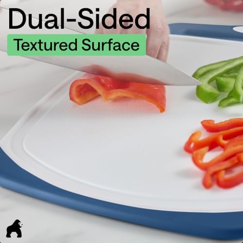 GORILLA GRIP BPA-Free Reversible Kitchen Cutting Board, Set of 3, Blue