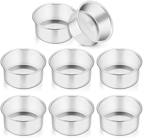 TeamFar 4 Inch Cake Pan, 8 Pcs Stainless Steel Round Baking Cake Pans Set