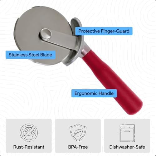 GORILLA GRIP Patented Stainless Steel Large Pizza Cutter Wheel, Red