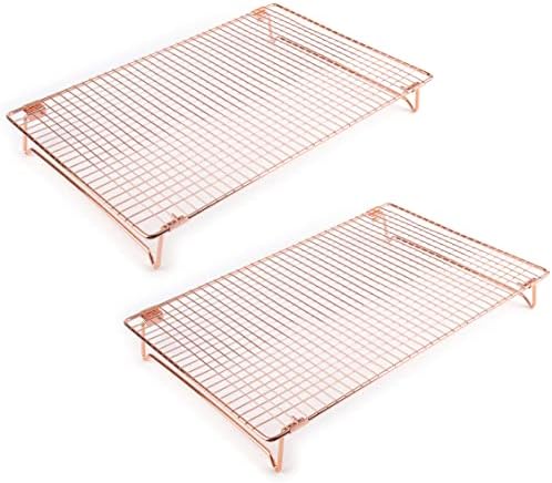 Kingrol 2 Pack Stainless Steel Cooling Racks with Collapsible Folding Legs, Stackable Grid Wire Racks for Cooking and Baking, Copper-Tone