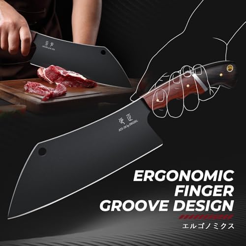 DRGSKL Meat Cleaver Knife 8 inch - Black Butcher Knife for Meat Cutting