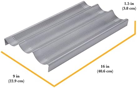 Chicago Metallic Commercial II Non-Stick Perforated Baguette Pan. Creates a crisp, golden-brown crust, 16 L x 9 W x 1.5 H