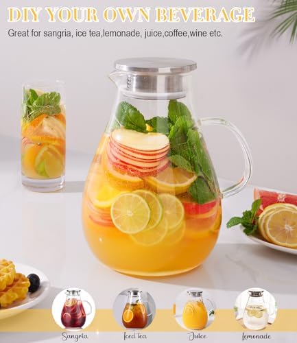 LUNA & MANTHA 1 Gallon Glass Pitcher with Lid, Borosilicate Large Pitcher