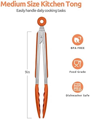 U-Taste Kitchen Tong for Cooking, 480ºF Heat-Resistant Tps, 9in/Orange