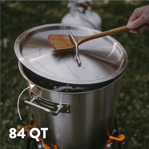 GasOne Stainless Steel Stockpot with Basket – 84qt Stock Pot with Lid and Reinforced Bottom – Heavy-Duty Cooking Pot for Deep Frying, Turkey Frying, Beer Brewing, Soup, Seafood Boil – Satin Finish