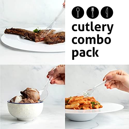 Heavy Weight Plastic Silverware Set - 200 Plastic Forks, 100 Plastic Knives, 100 Plastic Spoons Disposable Cutlery Combo Set (Clear)