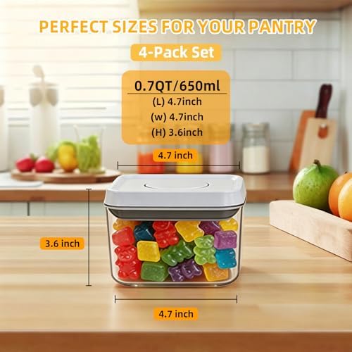 Pop Push Button Airtight Food Storage Containers 4 Pack (0.7Qt)