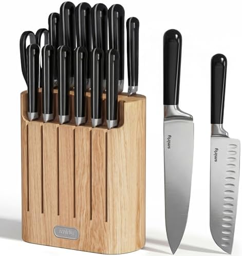 SMIRLY 14-Piece Kitchen Knife Set with Block, Razor-Sharp, Black