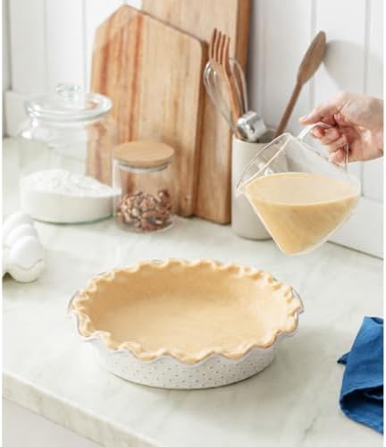 Ceramic Deep Pie Pan for Baking, 11 inch Porcelain Pie Plate for Apple Pie, Oven & Dishwasher Safe, Farmhouse Decor, 48 Ounce Deep Plate for Kitchen, Non-Stick Pie Dish, Embossed Diamond