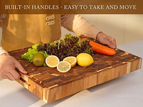 AZRHOM Acacia End Grain Wood Cutting Board 20x15x2 In Thick Butcher Block