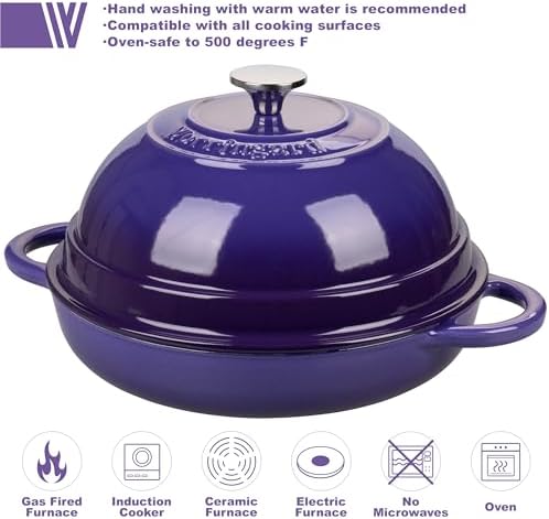 VORRINGARD Cast Iron Enameled Dutch Oven Pot with Lid for Bread Baking, Bread Oven, 6 Quart, Purple