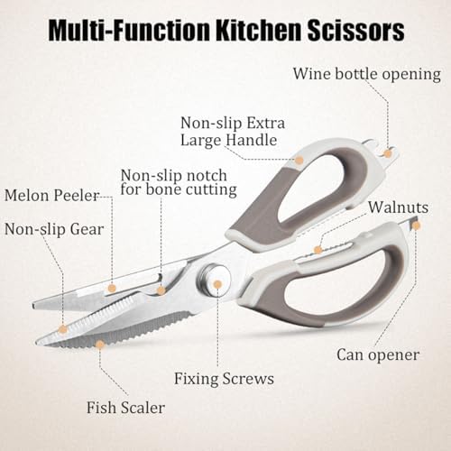 2 Pcs Heavy Duty Kitchen Shears for Food, Come Apart Design & Dishwasher Safe, Multi-function Kitchen Scissors set, Stainless Steel Food Cooking Scissors, No Magnetic Holder