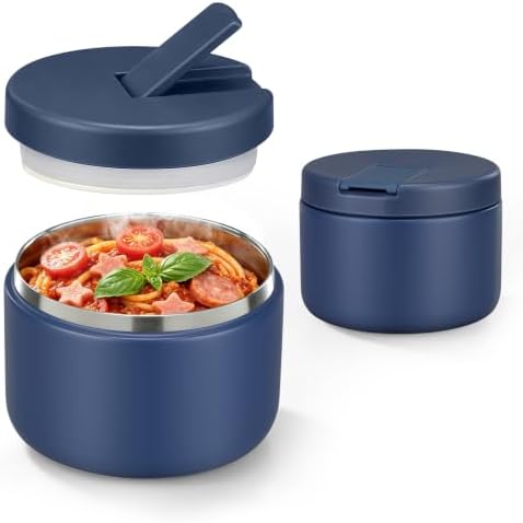 Pawtong 12oz Insulated Vacuum Food Jar with Buckle Lid Wide Mouth Soup Thermo for Hot Food Kids Leakproof Stainless Steel Lunch Container- Blue 1 Pack
