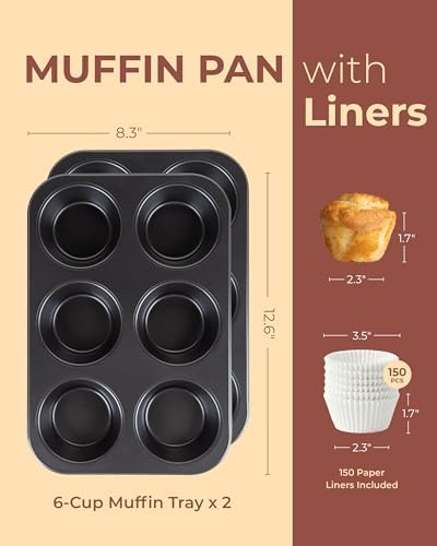 CARTMAN 2-Pack Jumbo Muffin Pan with 150 Liners, 12.6" x 8.3", Nonstick