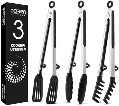 Kitchen Tongs for Cooking, Stainless Steel, Non Scratch Silicone Tip,3 Pack