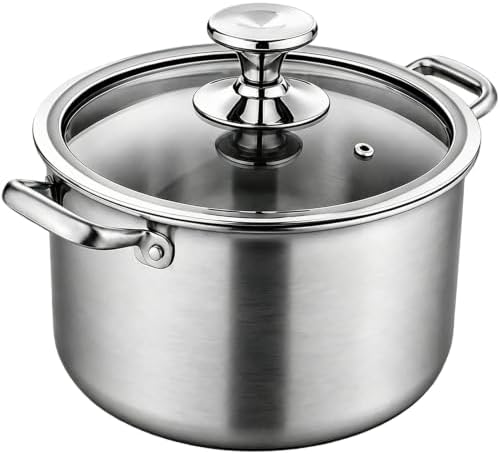 Titanium Soup Pot 6 Quart with Lid, Tri-Ply Induction Stock Pot