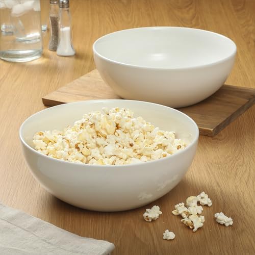Gibson Home Extra Large Serving Bowls Set of 2-100 oz 10-Inch White Porcelain Salad Bowl Set, Stackable Ceramic Kitchen Bowls, Dishwasher & Microwave Safe