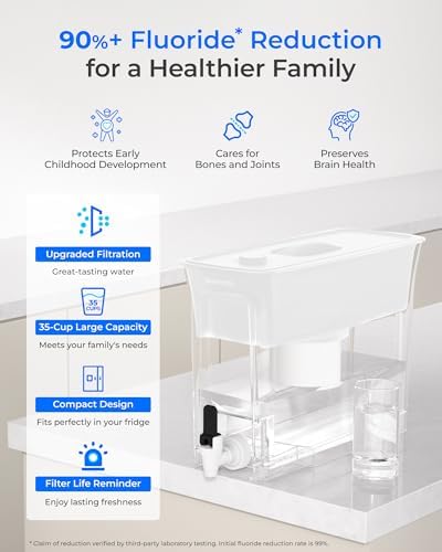 Waterdrop WFD-02W 35-Cup Water Filter Dispenser, Fluoride Reduction, White