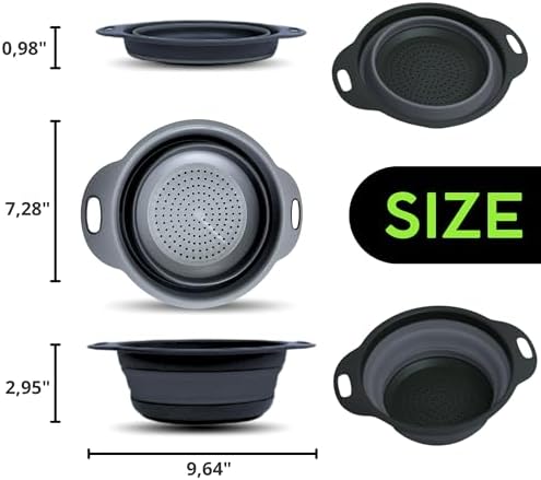 Small Food Strainer for Kitchen - Black Silicone Colander with Handle for Spaghetti and Pasta Multifunctional Colander for Camping