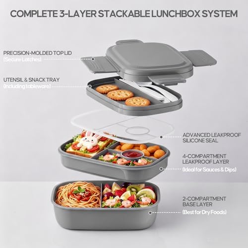 Adults Bento Lunch Box Set with Lunch Bag for Work, Dining Out（Grey）