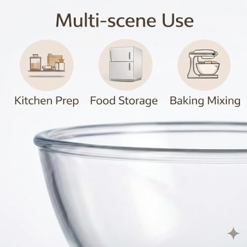 4.9 Quart Large Glass Mixing Bowl with Lid, Clear Glass Bowl for Bread Dough Mixing, Bread Making, Salad Serving, Food Prep & Storage