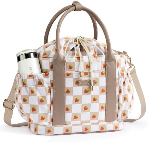 LOVEVOOK Drawstring Insulated Lunch Bag Women,Lunch Box,Strawberry Print