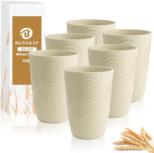 16oz Plastic Drinking Cups, Water Cups Set of 6 (Beige)