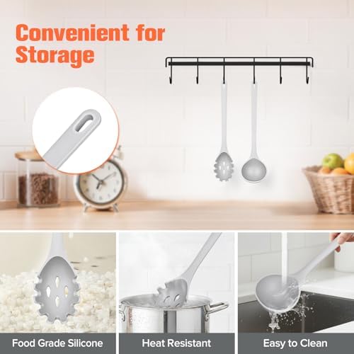 Silicone Spaghetti Spoon & Soup Ladle Cooking Utensils Set of 2 (GRAY)