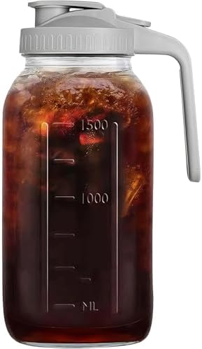 64oz (2 quart) Glass Pitcher with Lid, Mason Jar Pitcher, Glass Container