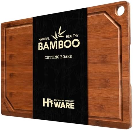 Hiware Wood Cutting Boards for Kitchen, Heavy Duty Bamboo Cutting Board with Juice Groove, Bamboo Chopping Board Set for Meat, Vegetables - 18" x 12"
