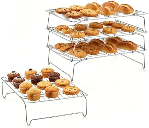 LIANYU Cooling Rack 15"x10", 4-Tier Stackable & Collapsible Cooling Racks