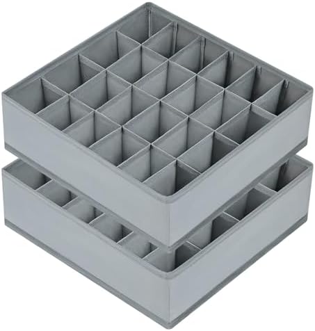 joyoldelf Sock Drawer Organizer Divider 2 Packs Underwear Organizer, 24 Cell Closet Organizers and Storage Organizer Sock Holders Organizers for Storing Socks, Handkerchiefs, Ties, Belts (Grey)