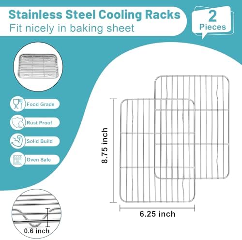 TeamFar Cooling Rack, 8.75” x 6.25” Stainless Steel Wire Baking Rack, 2PCS