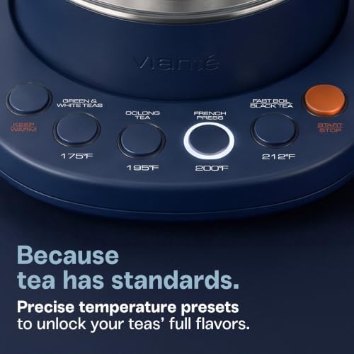 Viante Alba Electric Tea Kettle, Infuser, No Plastic, 1.5L, Midnight Blue